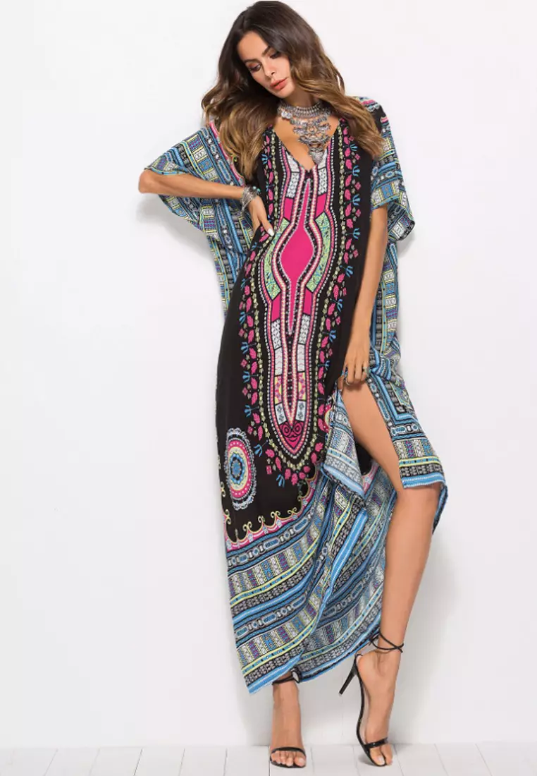 African Ethnic Print Beach Long Dress KCCLSP2106