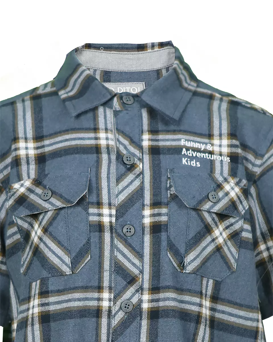 Pito Dito Boy Hiratius Kemeja Anak Biru Motif Kotak - Size 4