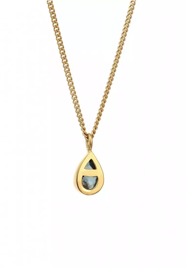 Kalung Perhiasan Perak 925 Wanita Drop Light Blue Zirconia Gold Plated