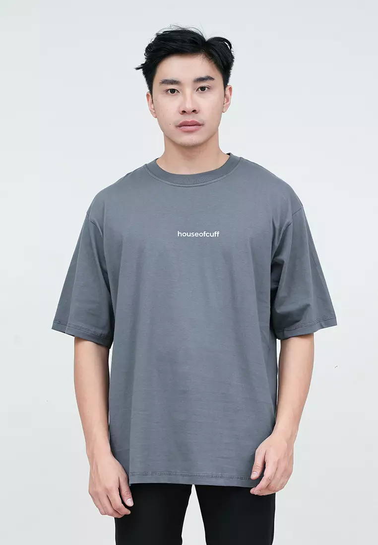 Houseofcuff Kaos Oversized T-shirt Pria Unisex Tebal Oversize Abu Tua