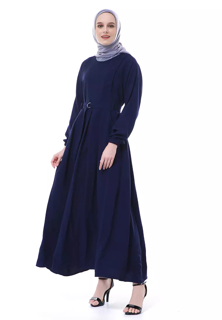Nelly Gamis Dress Muslimah Wanita Long Sleeve Premium High Quality - Navy