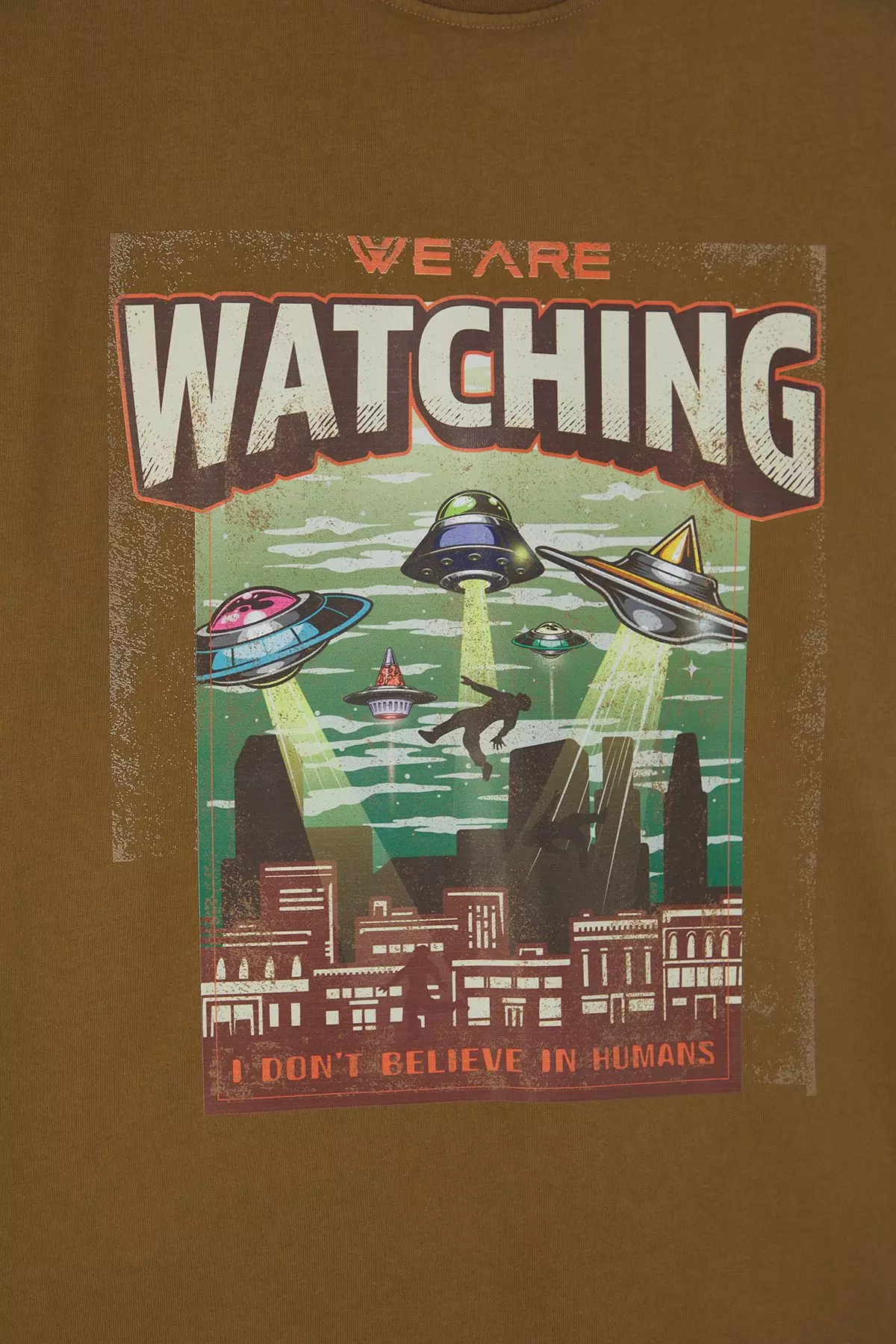 Mustard Oversize/Wide Cut Distressed/Faded Effect Space Print 100% Cotton T-shirt TMNSS25TS00197