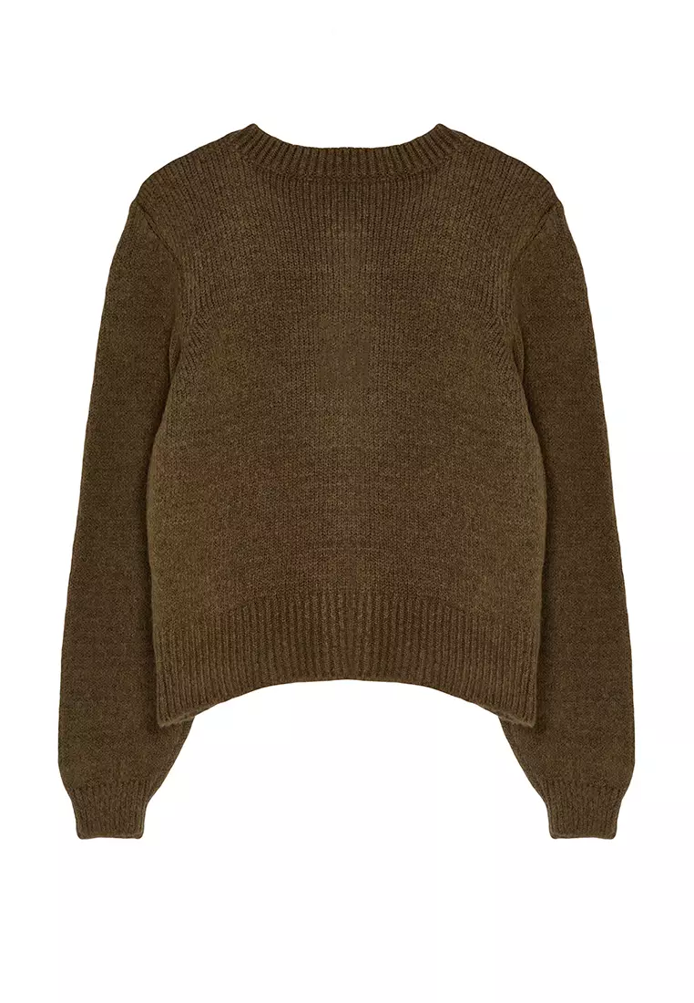 Khaki Soft Texture Jewel Buttoned Jacket Look Knitwear Cardigan TWOAW21HI0034