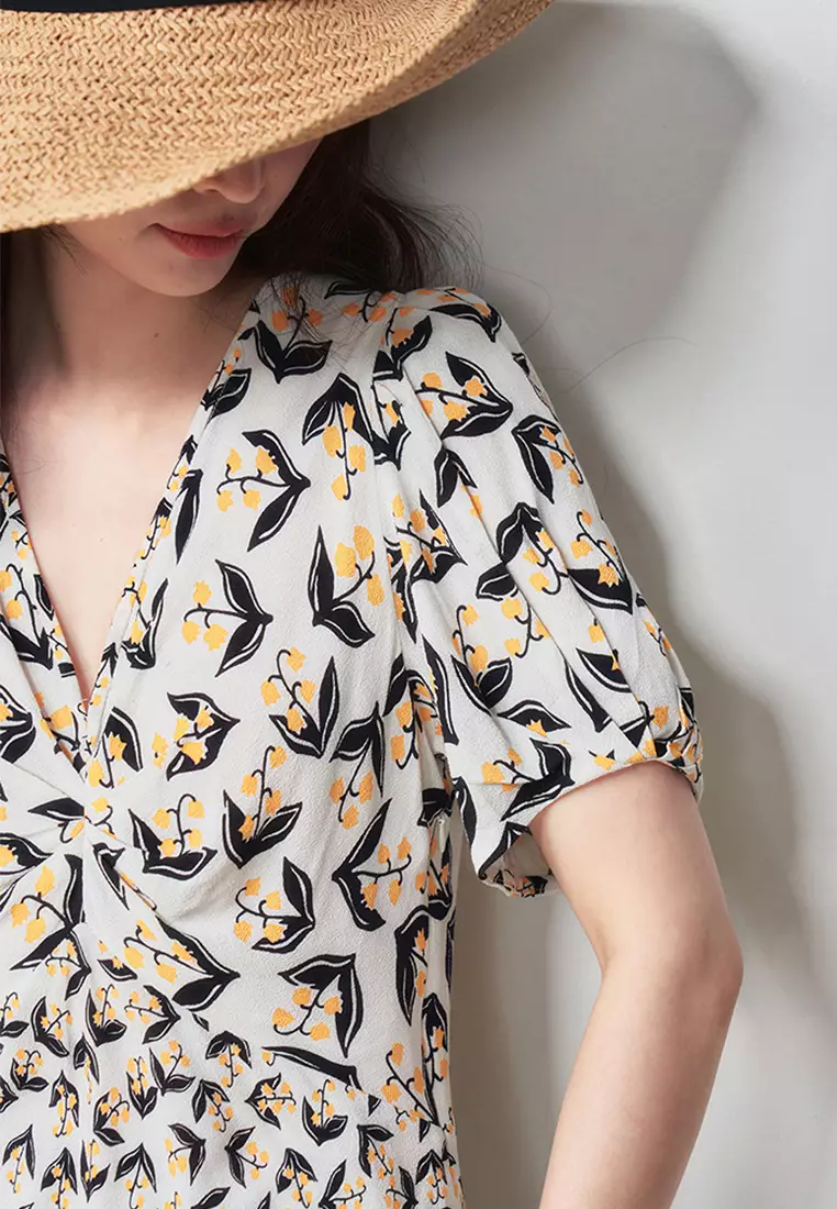 2025 French style puff sleeve waist dress CA25060366W