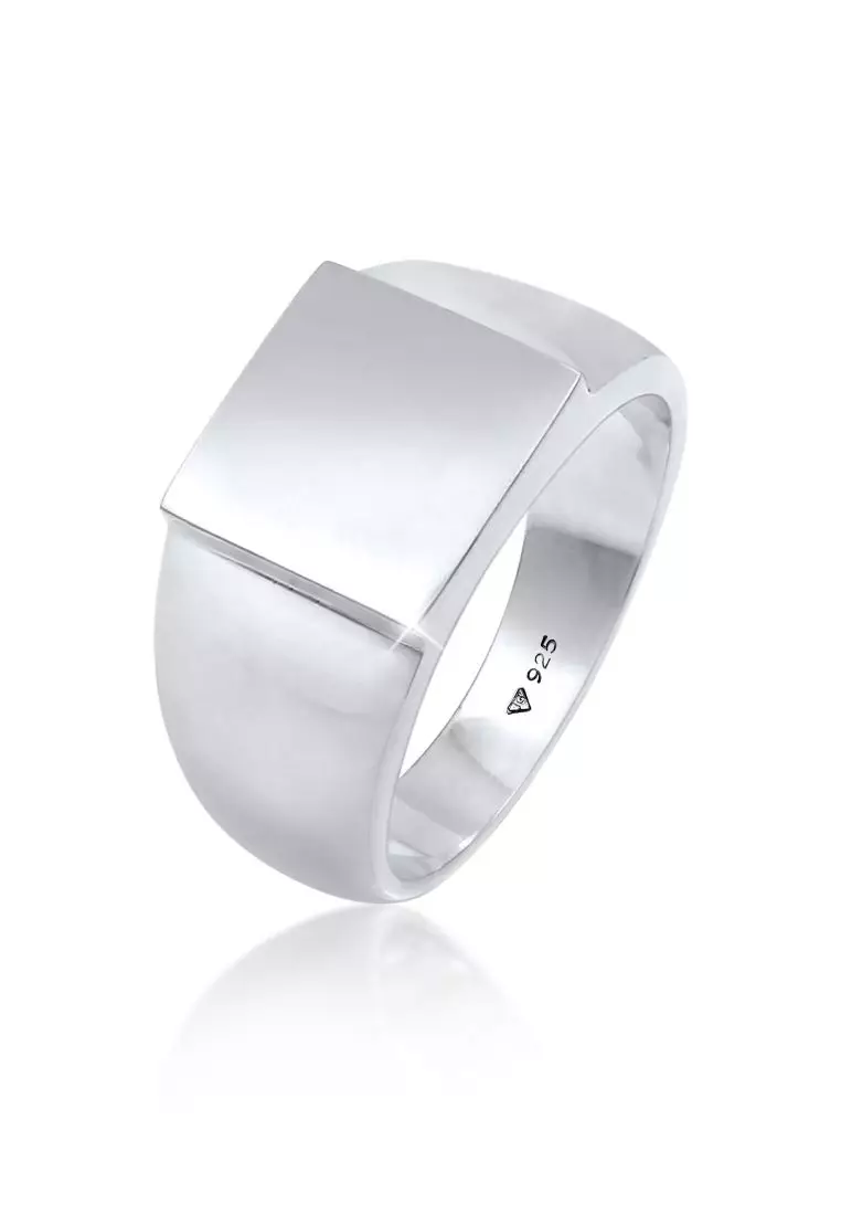 Ring Men Signet Rectangle Shine Basic Solid in 925 Sterling Silver
