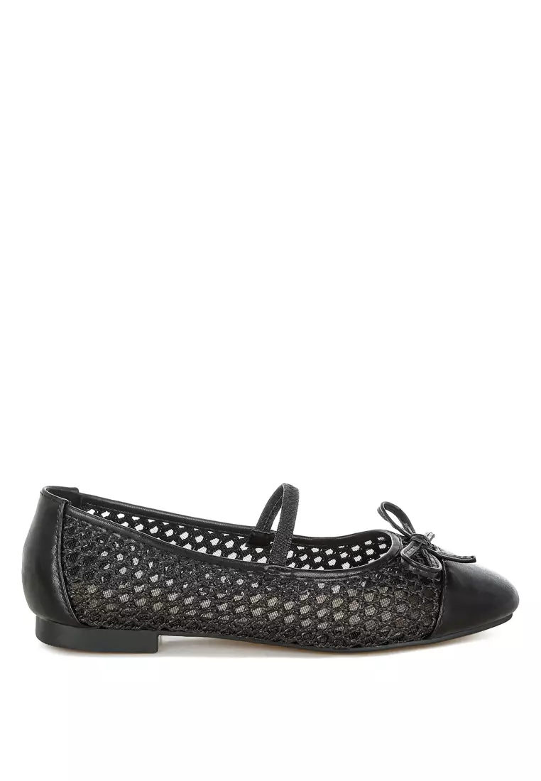 London Rag Woven Bow Detail Ballerinas In Black