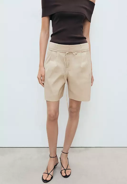 Linen Shorts with Bow and Belt