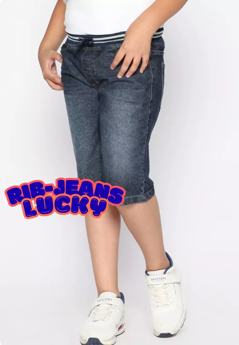 Celana Pendek Anak Laki & Perempuan Jeans Lucky Rib Biru