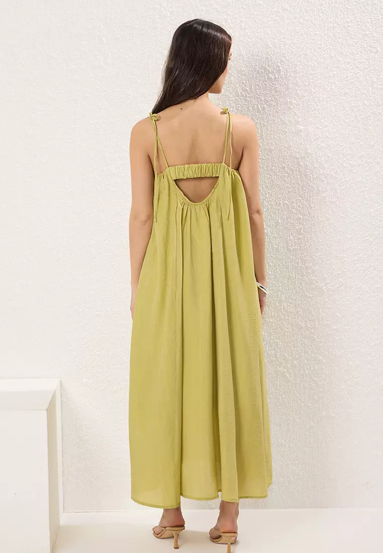 Oil Green Wide Cut Maxi Woven Dress TWOSS25EL00051
