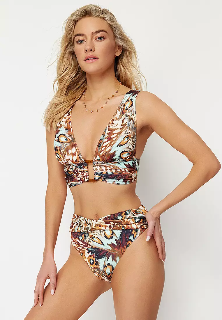 Abstract Patterned Knotted High Waist Hipster Bikini Bottom
