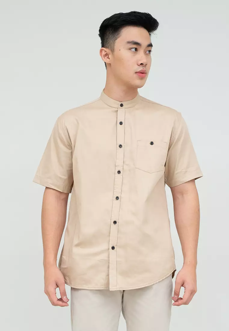 Houseofcuff Baju Koko Kemeja Lengan Pendek Pria Krim