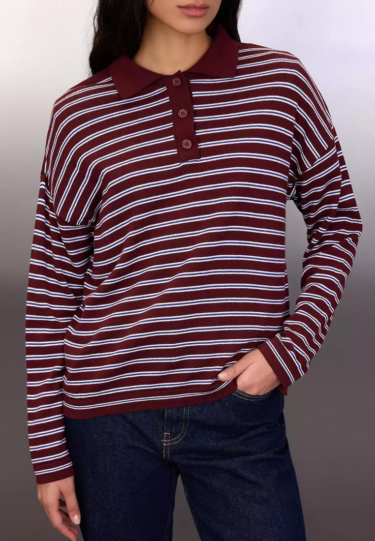 Wardrobe Essentials Plum Premium Yarn/Special Yarn Wide Pattern Striped Knitwear Sweater Twoaw26Kz19