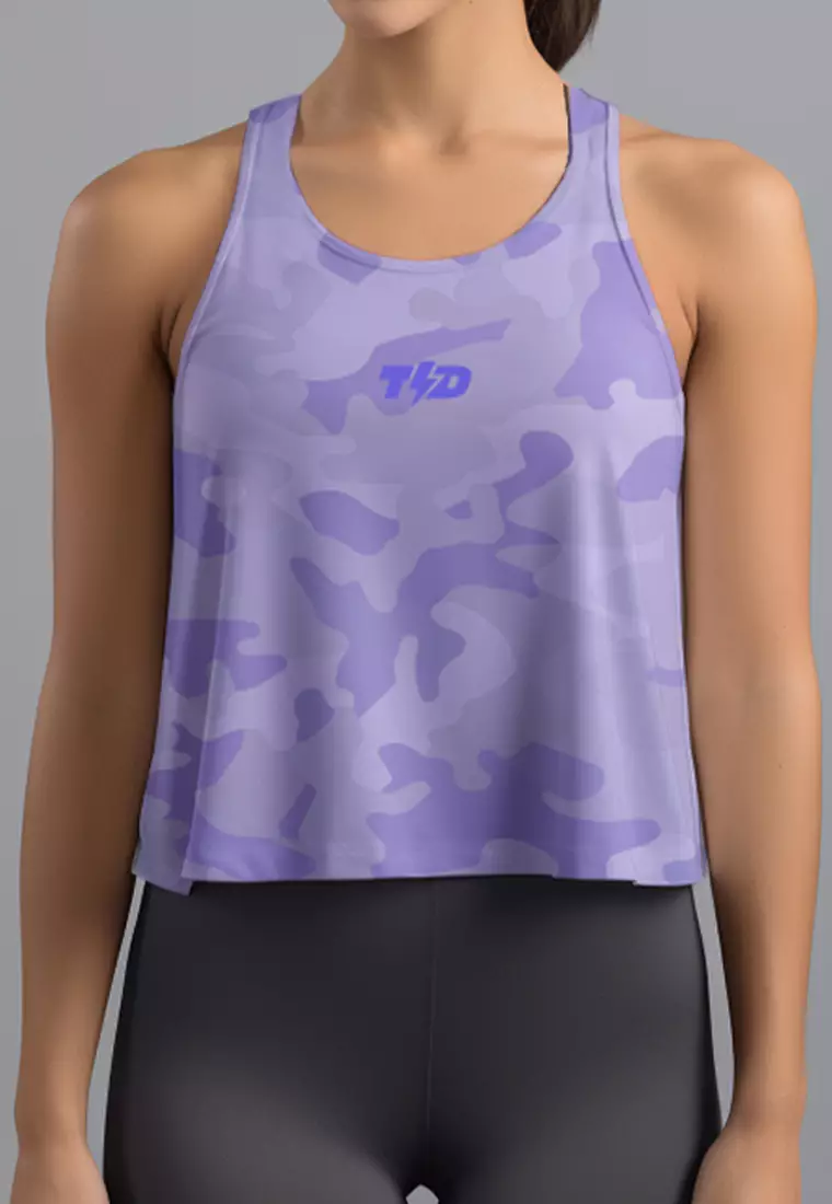LSD91 Crop Tank Top Gym Olahraga Lari violet lilac camo Td Bolt
