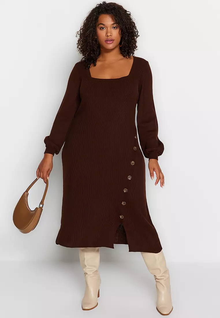 Buy Trendyol Plus Size Sweater Dress With Buttons Detail Online | ZALORA  Malaysia