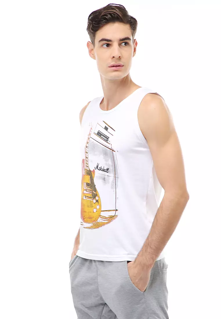 Agies Pakaian Dalam Pria Tank Top Singlet Guitar Motive Material Cotton ORIGINAL - White