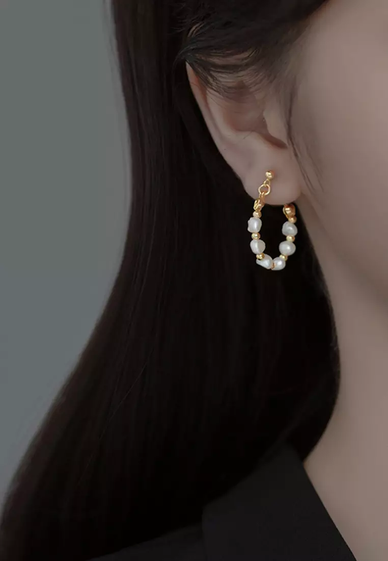 925 Silver Plated Gold Freshwater Pearl Earrings JW AR-G9960