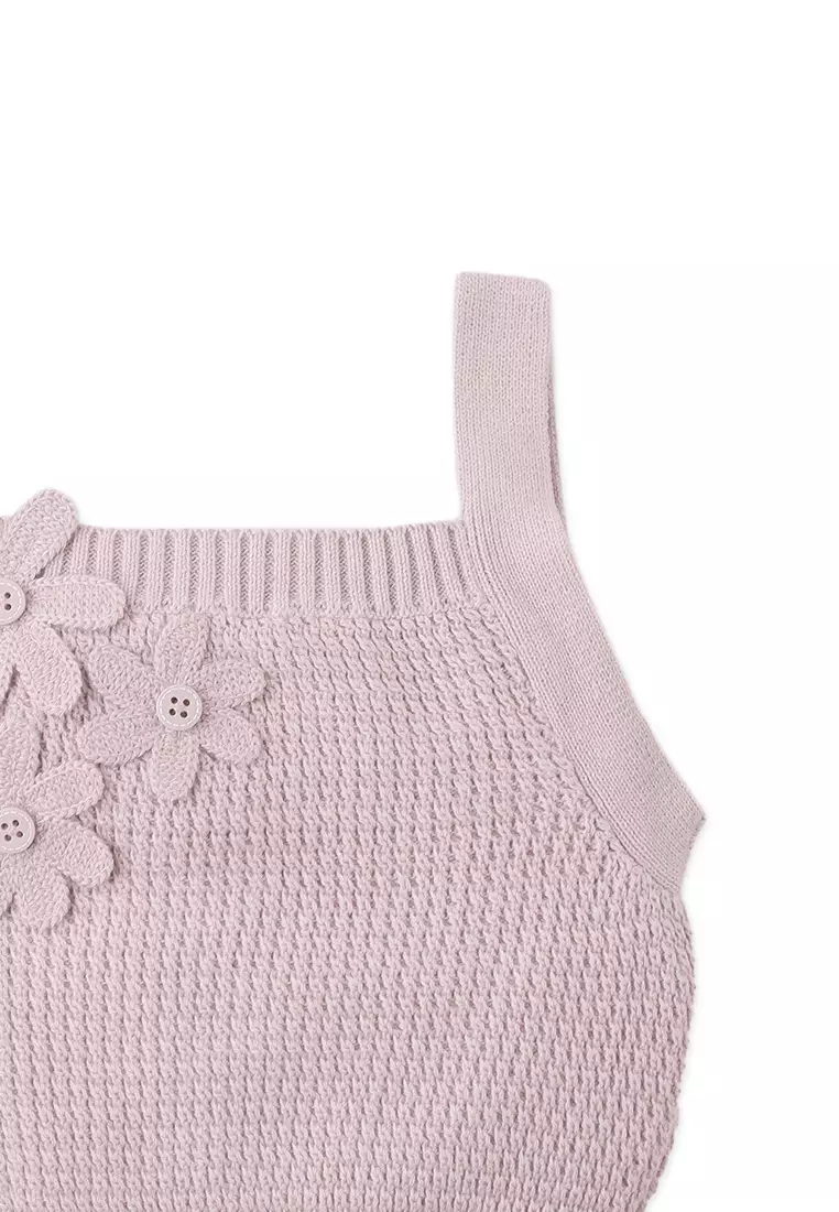 Baby Nicole Knitted Tank Top With Crochet Flower Applique
