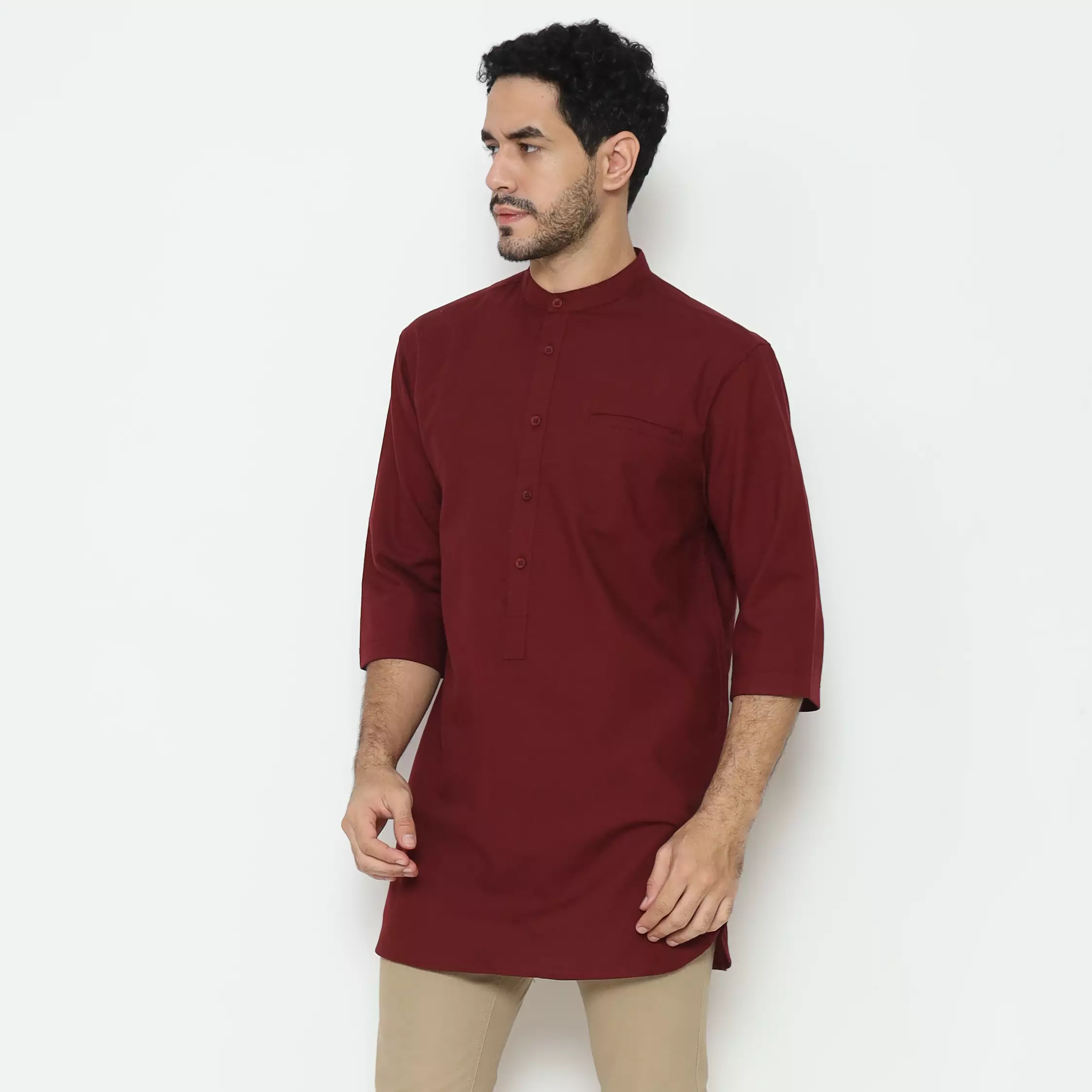 AMK Kemeja Koko Kurta Pria Lengan Panjang KK Bachtiar 3/4 Maroon