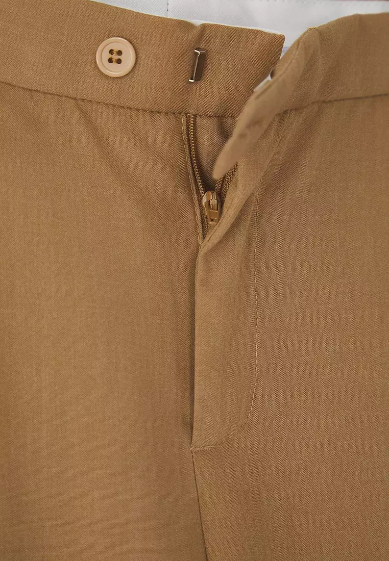 Beige Slim Fit Italian Cut Chino Fabric Pants Tmnaw23Pl00034