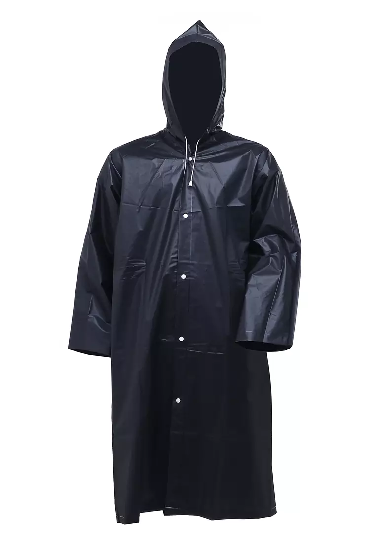 Pemp Jas Hujan Pria Wanita Portable Raincoat Poncho with Hood Material EVA ORIGINAL - Black
