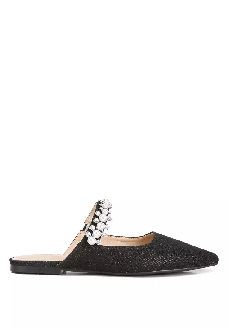 Buy Rag & CO. Mary Jane Cutout Embellished Mules in Black Online ...