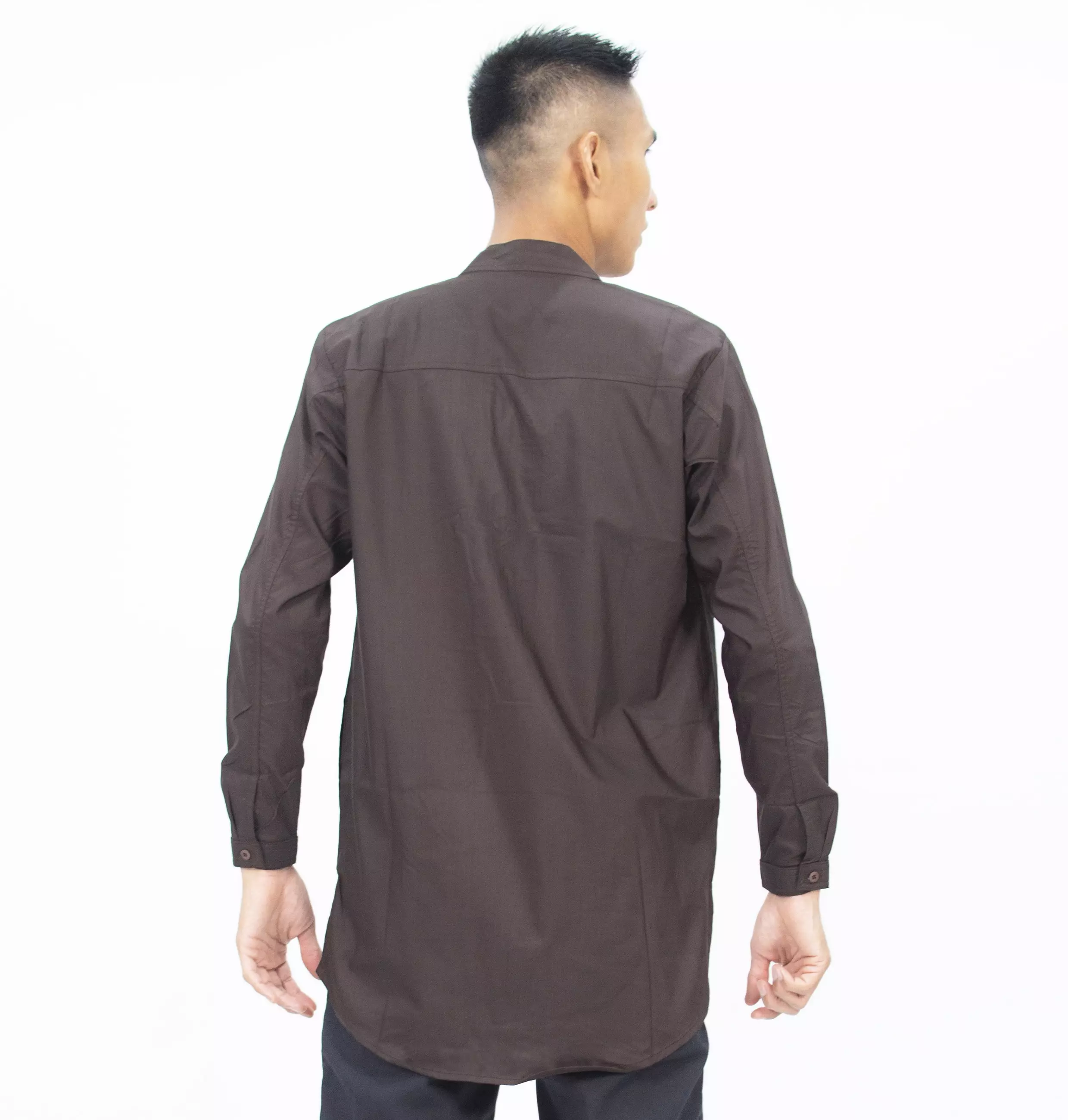 SHAMS Baju Lebaran Baju Koko Lengan Panjang Kemeja Koko Kemeja Kurta Pria - COKLAT TUA
