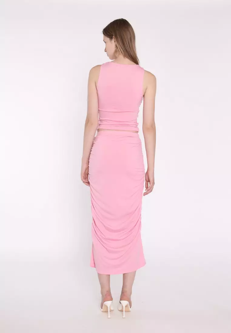 Ruched Bodycon Midi Skirt