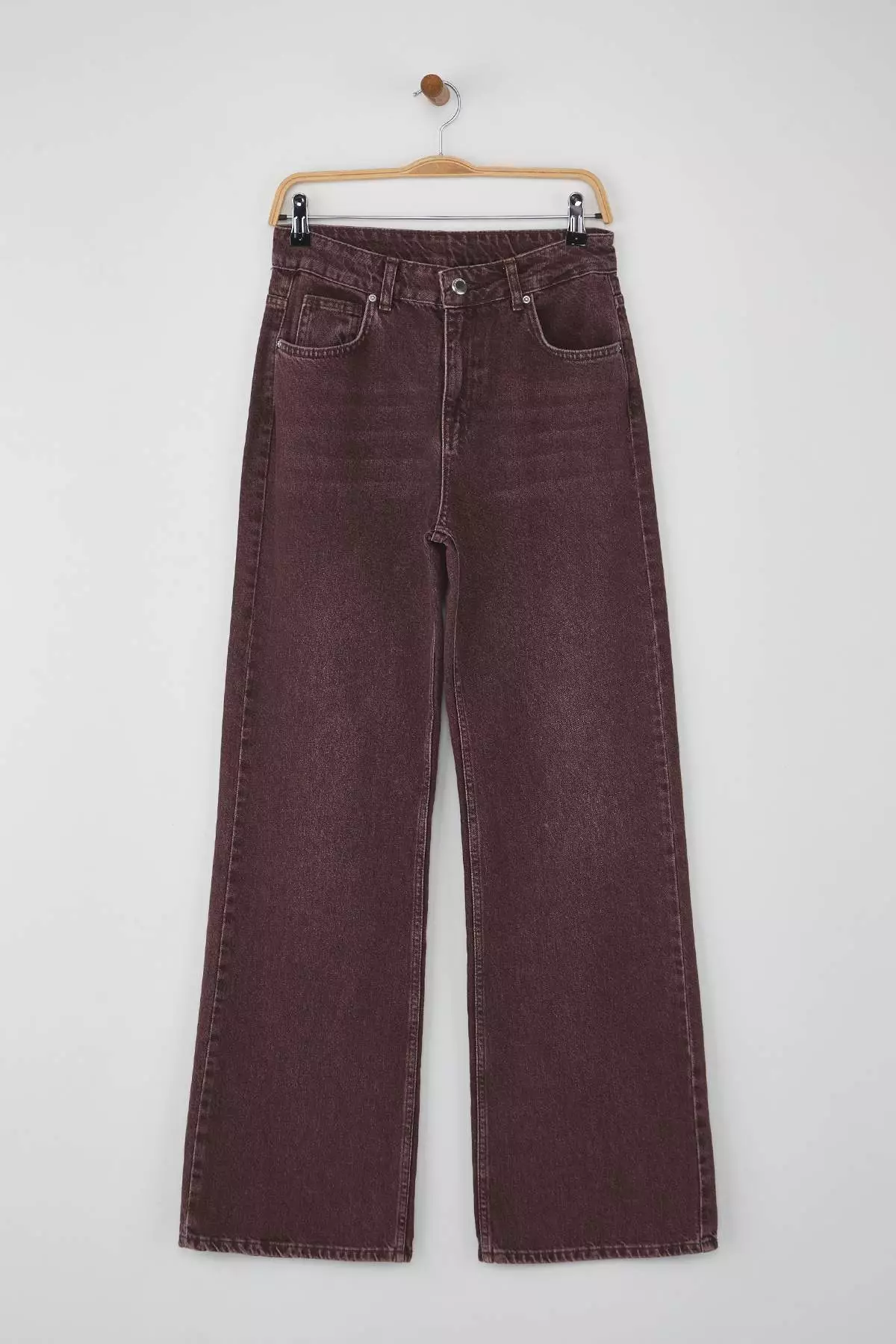 Burgundy High Waist Vintage Wash Custom Color Denim Wide Leg Jeans