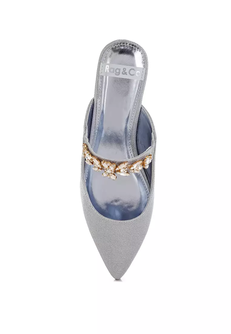 Diamante Strap Glitter Mules in Lilac