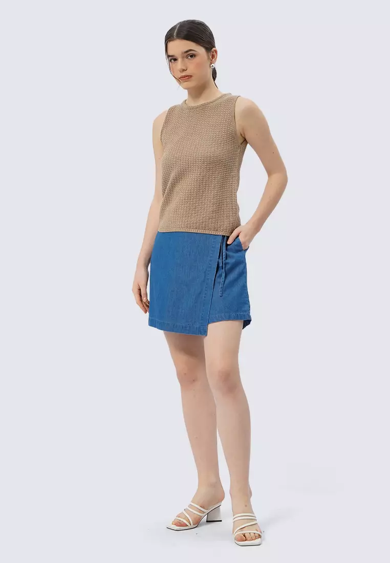 Round Neck Sleeveless Knit Top KHAKI