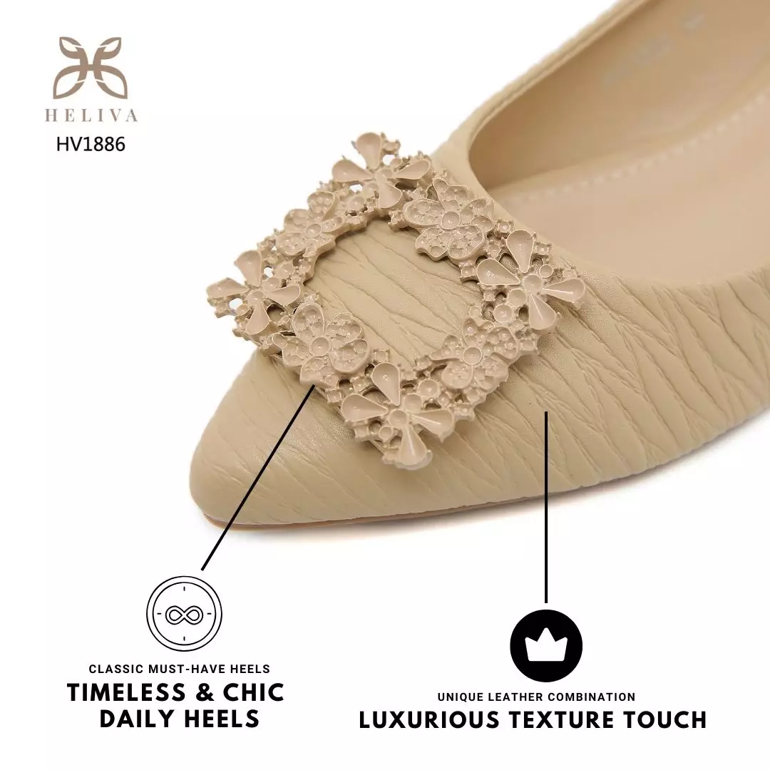 Heliva Sarah Women Shoes Heel chunky Wood Grain Pattern Frame Flower Sol 2.5cm HV1886