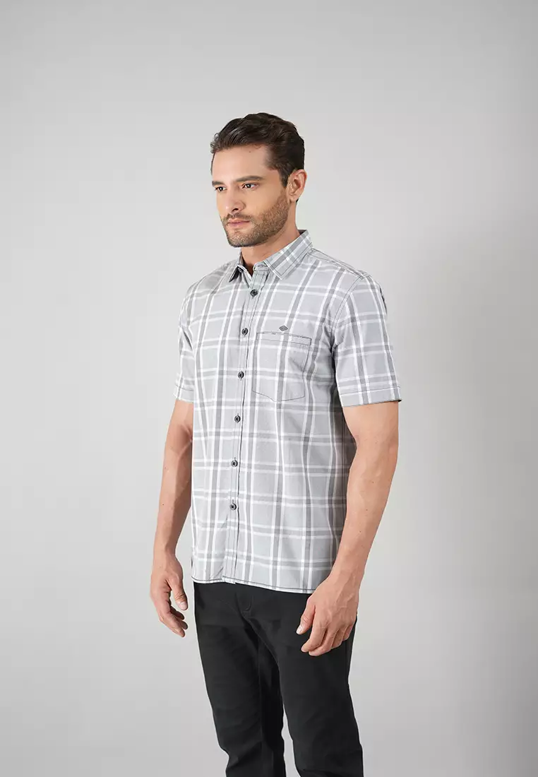 LGS - Kemeja Casual Pria - Lengan Pendek - Kotak - Kotak - Abu-Abu - CSH.270.S730.1277.C