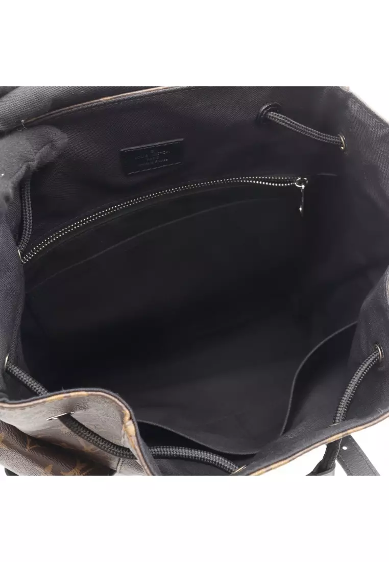 Pre-Loved Louis Vuitton Christopher MM monogram macassar Backpack rucksack PVC leather Brown black