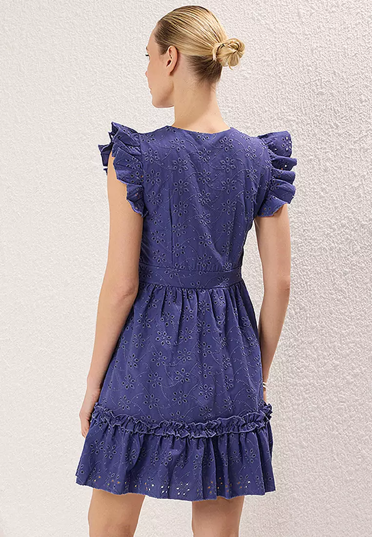 Indigo Brode Skater/Waist Open Mini Lined Woven Dress