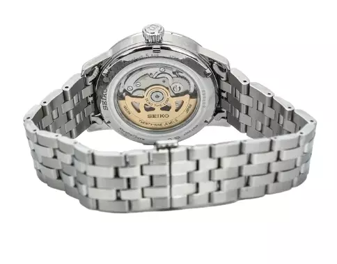 Jam Tangan Pria Seiko Presage SSA347J1 SSA347J1X1 Strap Stainless Steel Dual Tone Color Blue Texture Dial Cocktail Time Blue Moon Automatic Original Garansi Resmi