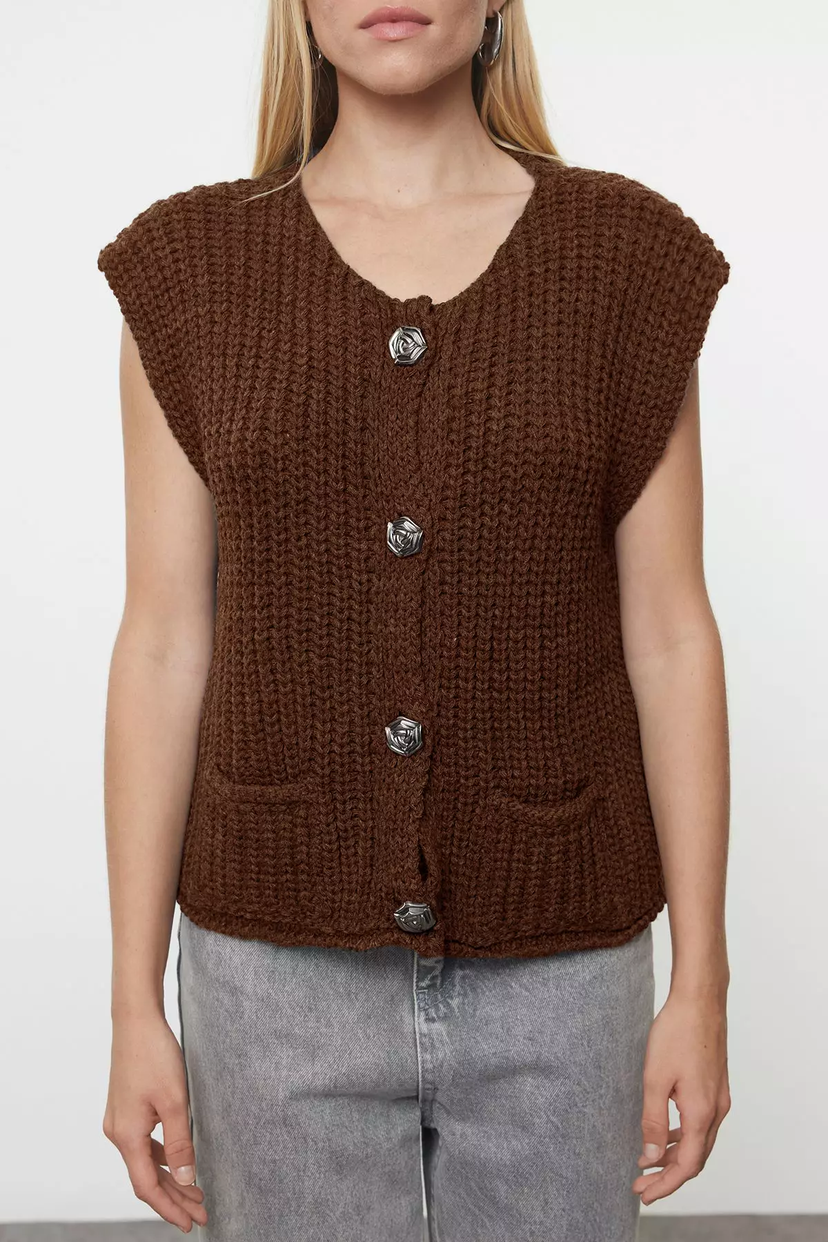 Brown Soft Textured Fitted Vest