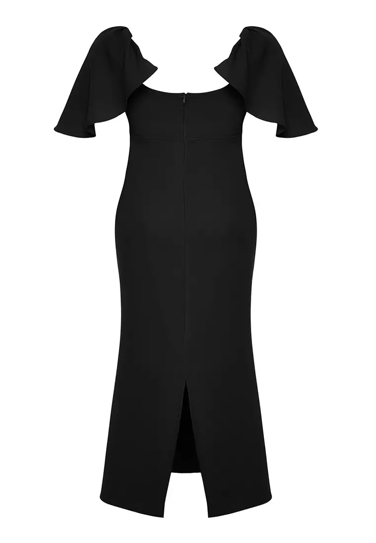 Black Watermelon Sleeve Maxi Woven Party Plus Size Dress Tbbss25Ah00148