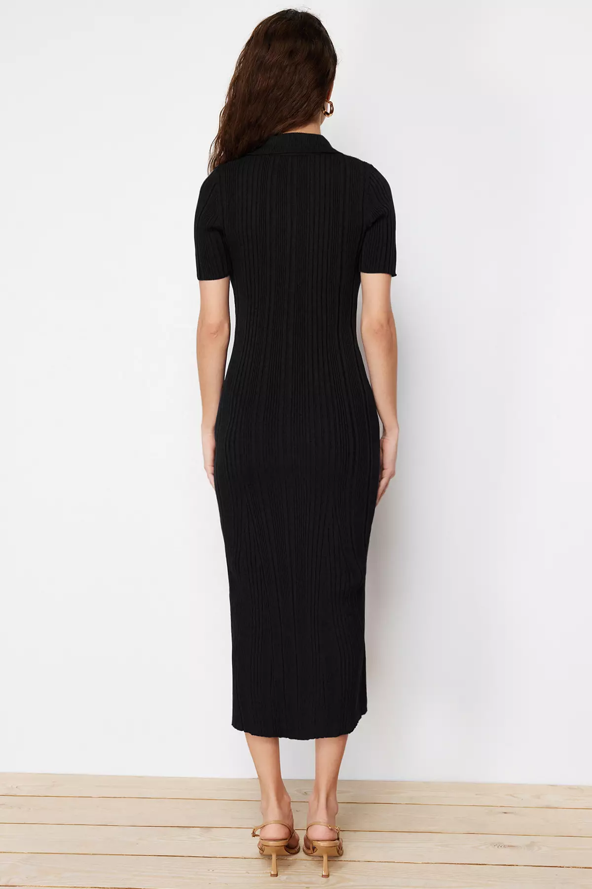 Black Maxi Polo Collar Knit Dress Twoss24El282