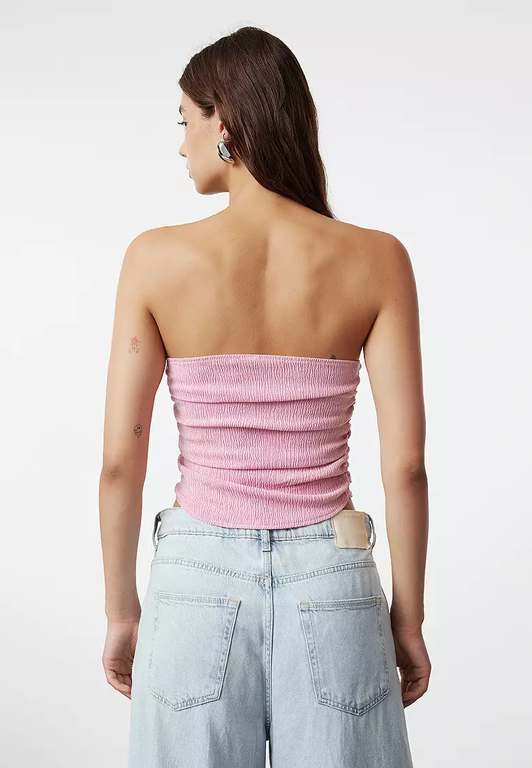Strapless Gathered Stretchy Knitted Top