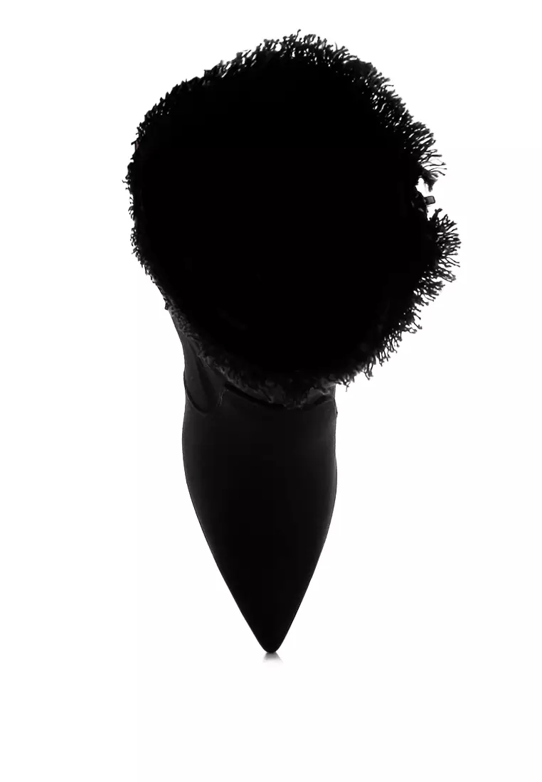 Sepatu Bot Denim Mid-Calf yang Rusak dalam Warna Hitam