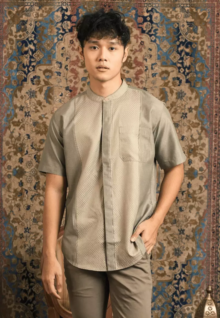 RBJ Kemeja Koko Border Olive Regular Fit Pria