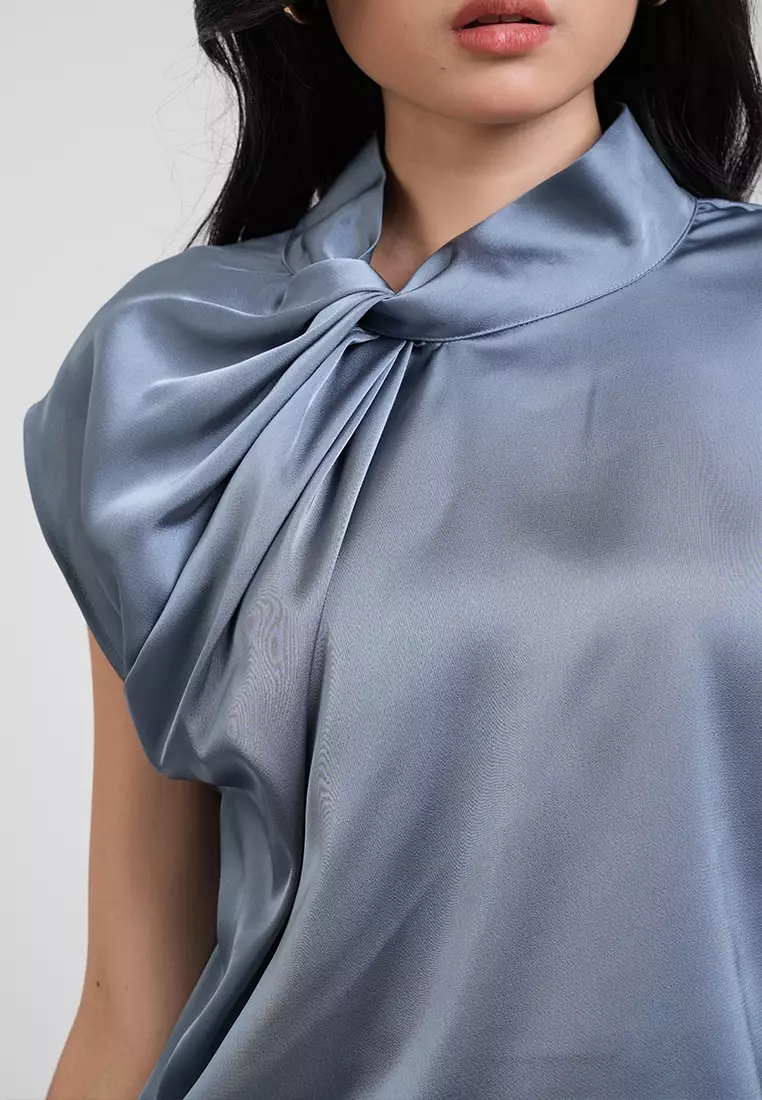 Anastasia Twisted High Neck Satin Top