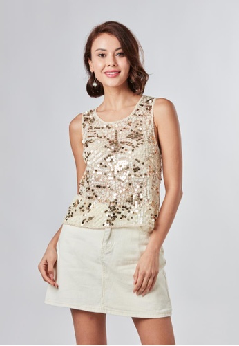 Somerset Bay Lucy- Shimmer In A Vintage Gold And Soft Pink Sequined Shell Top A8A81AAB33E426GS_1
