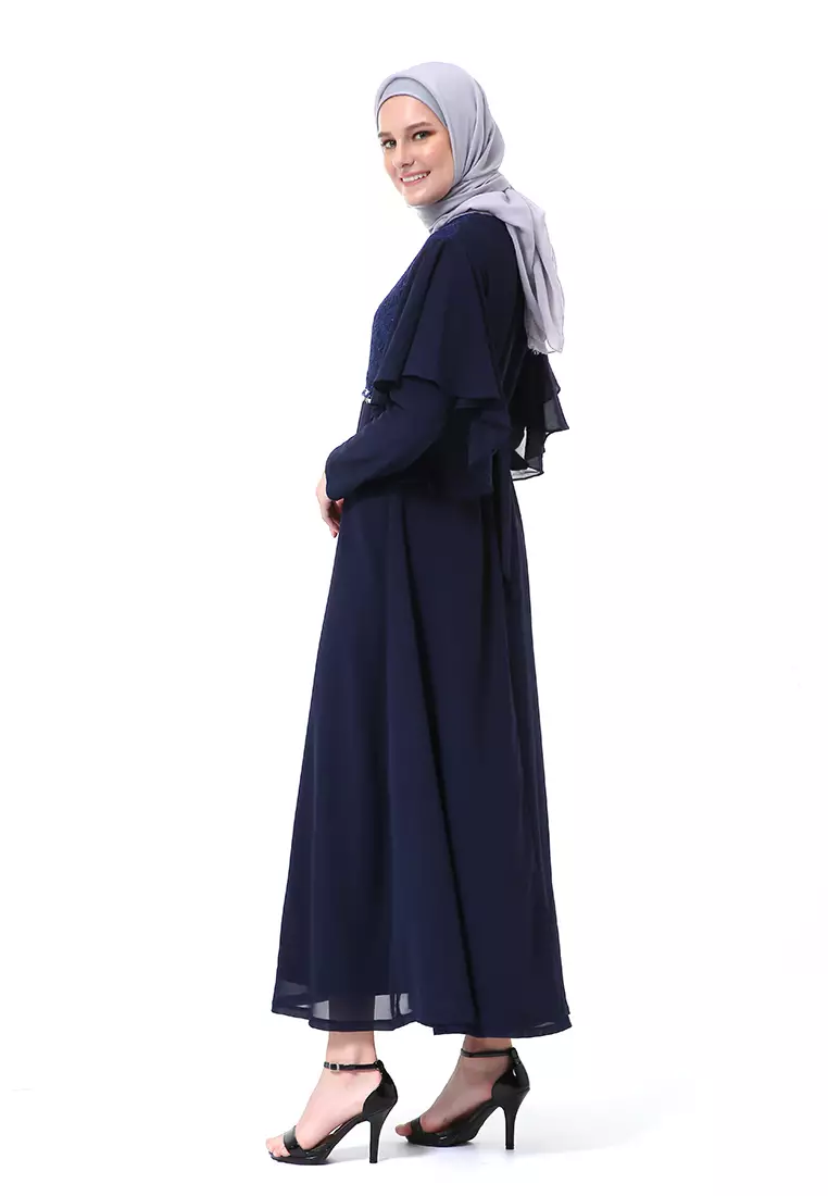 Hilda Dress Panjang Muslimah Wanita Long Sleeve High Quality Premium - Navy