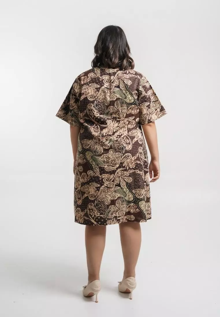 Plus Size Batik Dress Zelia Heritage olive