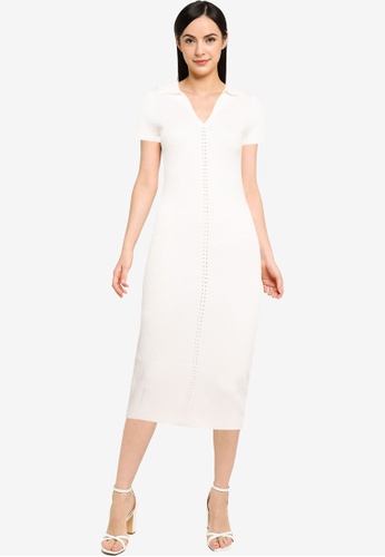 MISSGUIDED white Ribbed Collar Midi Dress 7DAB9AA9200565GS_1