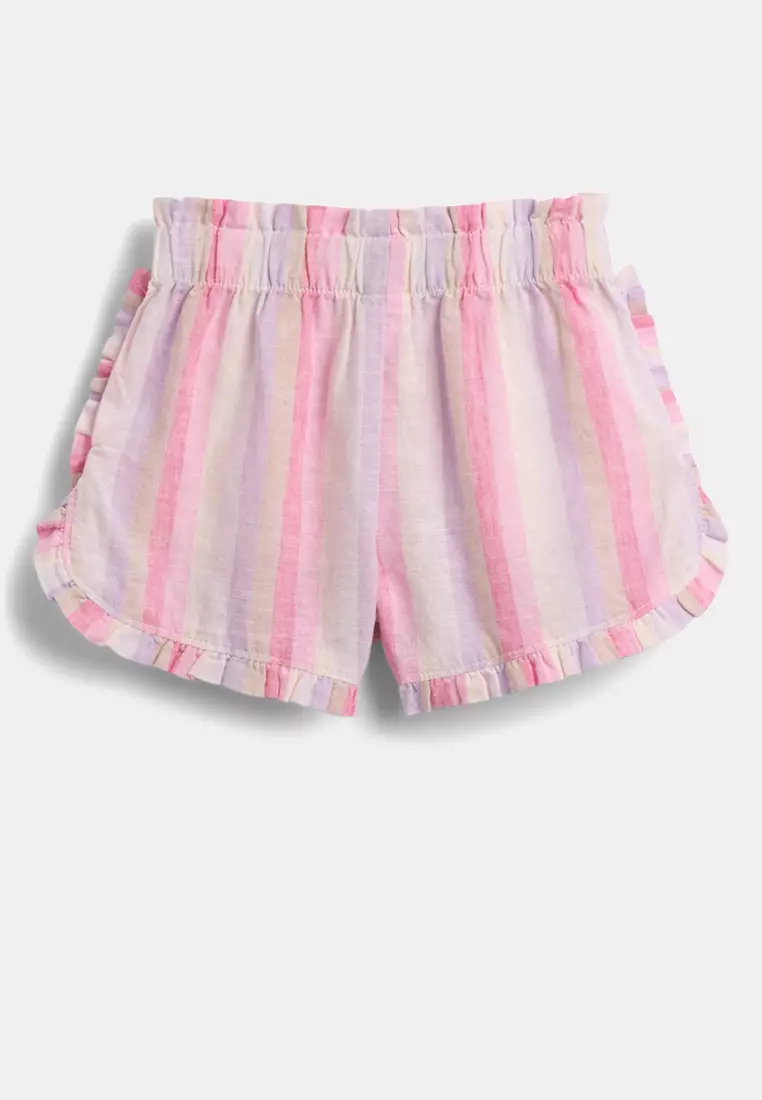Linen-Cotton Ruffle Dolphin Shorts