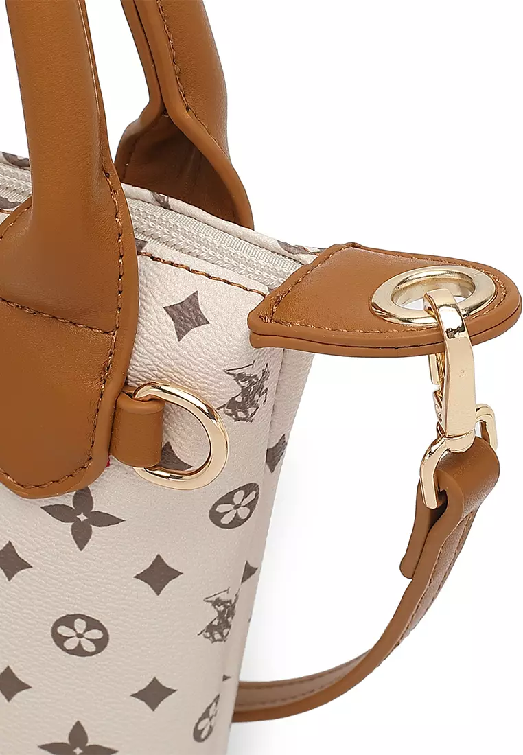 Women's Monogram Top Handle Bag / Sling Bag / Crossbody Bag (Tas Selempang / Tas Tangan) - Cokelat