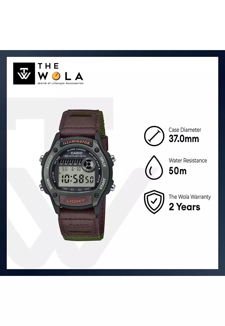 W-220HF-3AV Men Digital Sports Watch Green Leather Band