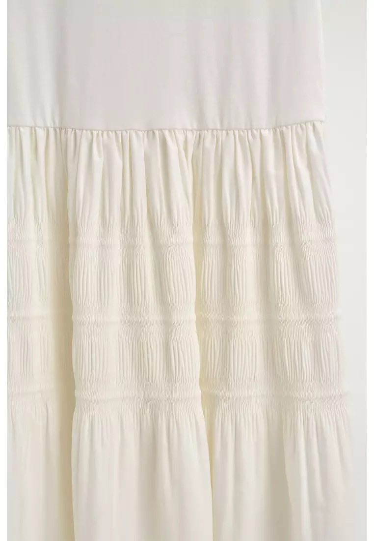 TIERED GATHERED MIDI DRESS